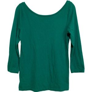 J. CREW Knit Emerald Green Top | 3/4 Sleeve | Boat Neck and Back